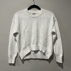 Quince Organic Cotton Crewneck High-Low Sweater Kids 12 White Classic Minimalist